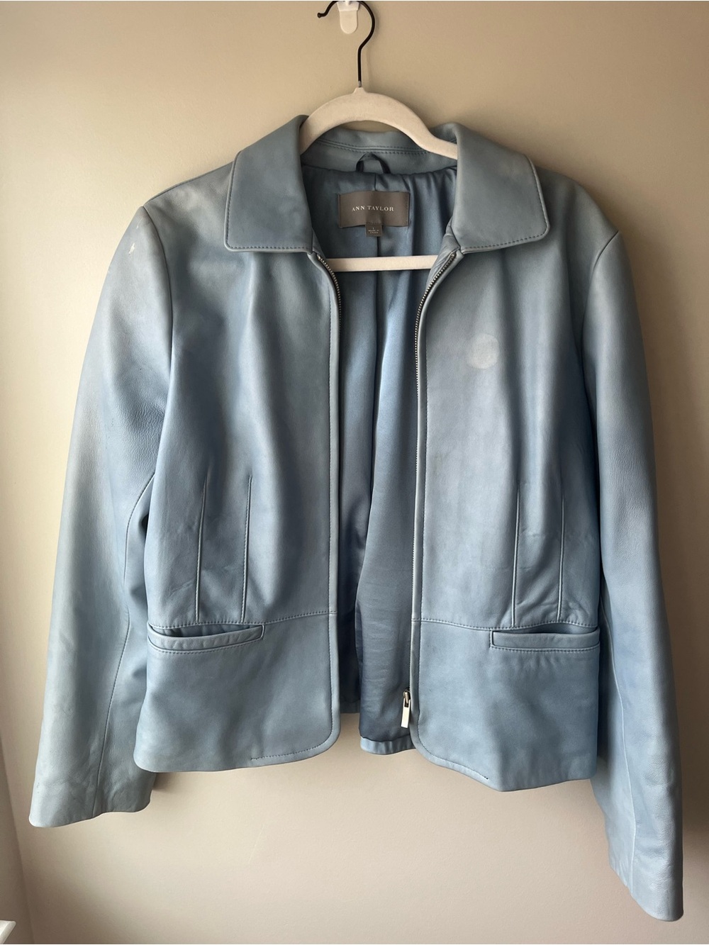 Sky Blue Ann Taylor Genuine Leather Jacket